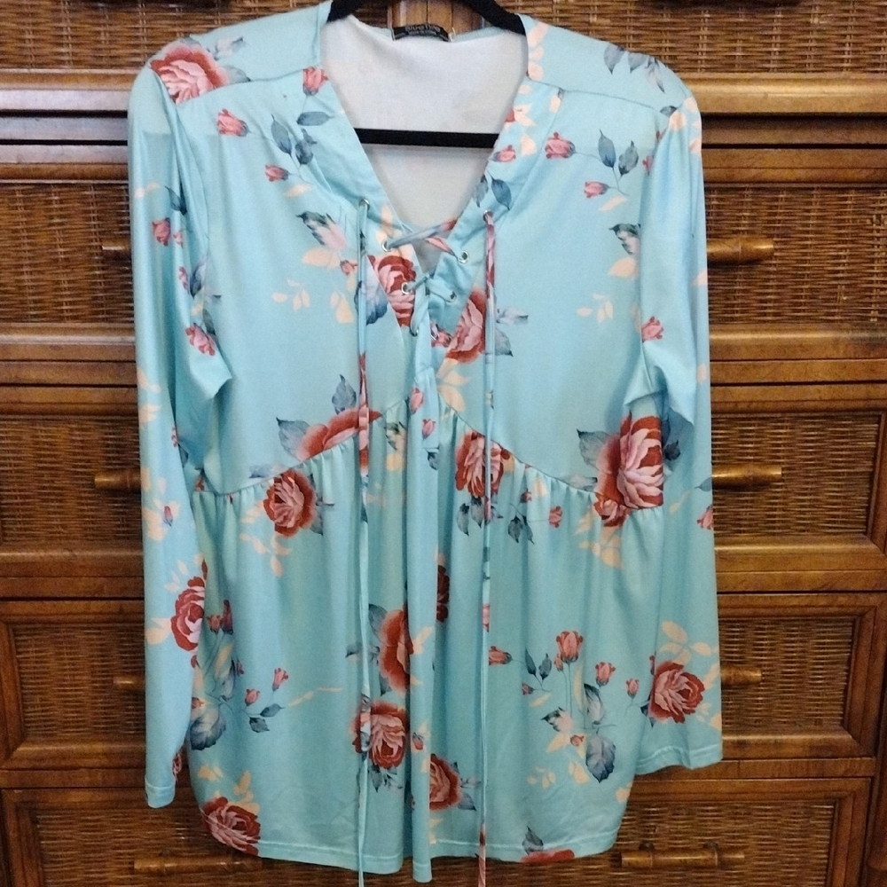 Floral Print Women's Top - Blue and Pink